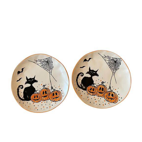 ELI & ANA Halloween Salad Plates 8in Black Cat Bats Pumpkins Set of 2 New - Picture 5 of 11